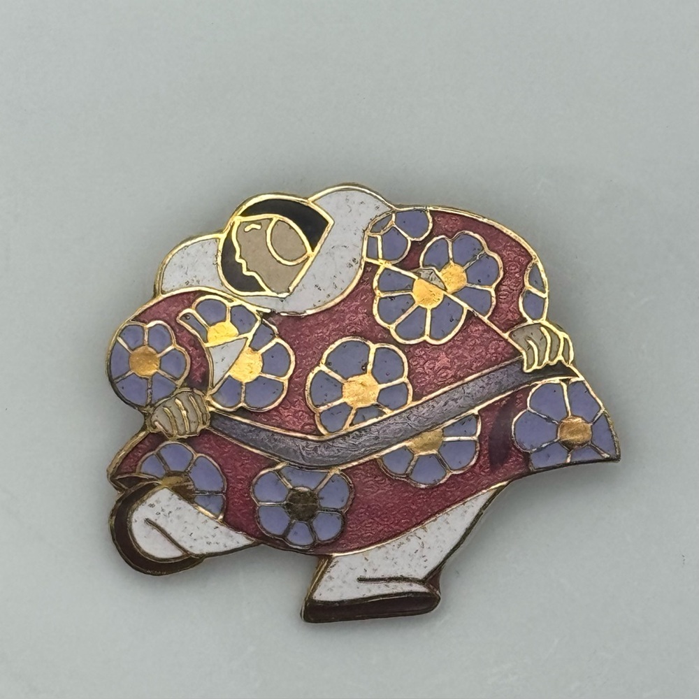 Barbara Lavallee Artique Ltd. Cloisonné Enamel Brooch – Floral Robe Woman Pin